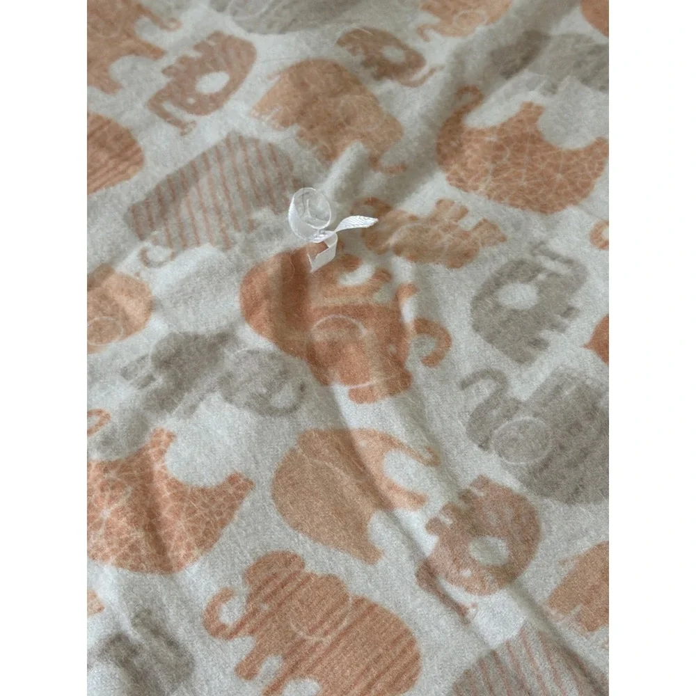 Momma G Handmade Baby Blanket Peach Grey Elephant Print Satin Trim 35x43
